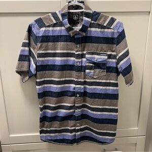 VOLCOM Slim Fit Striped Button Down Shirt - Blue and Gray Men's Size Large